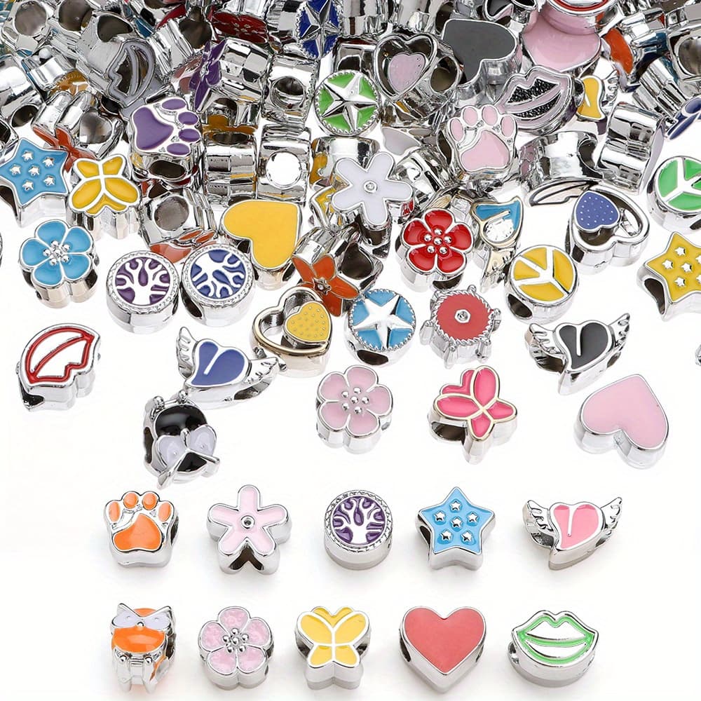 TEMU 50pcs Large Hole Acrylic Beads, Stars A Of Elements, Creative Loose Beads, Mixed Colors , For Handmade Bracelet Necklace Mobile Phone Chain Key Chain