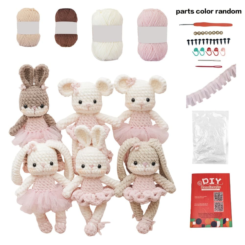 TEMU 6pcs Beginner Animal Crochet Kit, Craft Supplies With Tutorial, Ballet Bunny & Ballet Mouse, Home Decor, Birthday Valentine's Gift, Creative Fun Knitting Set
