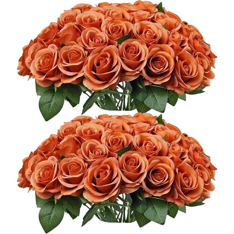 TEMU 52pcs Terracotta Roses Artificial Flowers Fake Flowers Roses With Stems For Diy Wedding Bouquets Bridal Shower Centerpieces Arrangements Party Decorations