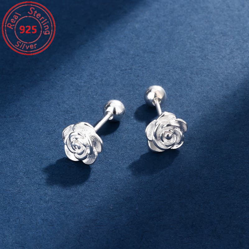 TEMU Pair -s925 Sterling Silvery - Camellia Screw Screw Stud Earrings - Hypoallergenic - Suitable For Everyday Wear - Birthday - Party - Valentine's Day - Perfect Gift