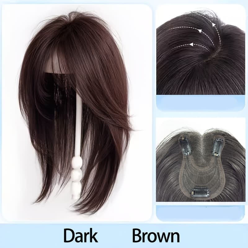 TEMU Straight Hair Topper In 4 Colors | Conceals Gray Hair And Thin Patches With A Straight Texture, Featuring An Undetectable Hairline, From -resistant Fiber Material