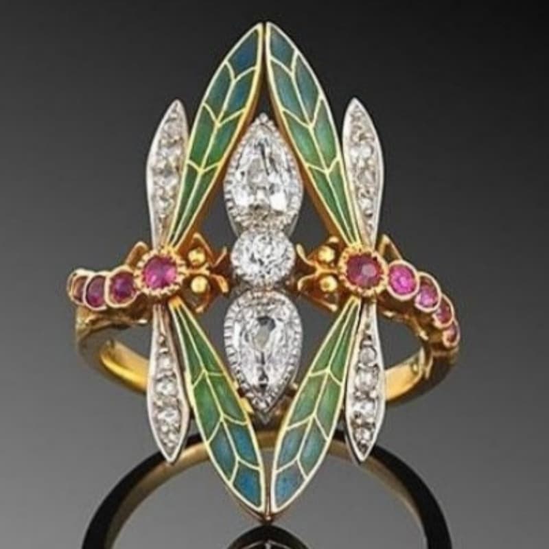 TEMU Dragonfly Ring - Kc Cz Synthetic Zirconia Bohemian Vintage, For Daily Wear, Christmas Gifts & , Durable & Affordable Luxury Ring