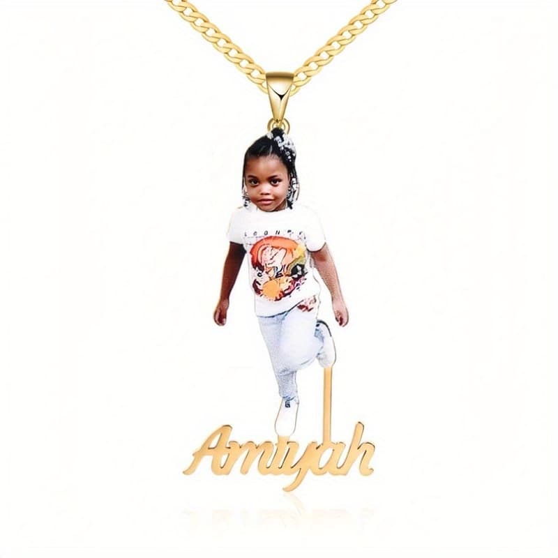TEMU Custom Photo Necklace, Personalized Name Picture Necklace, Necklace, Nameplate Necklace With Customized Letter Jewelry, Necklace For Men, For Teenager