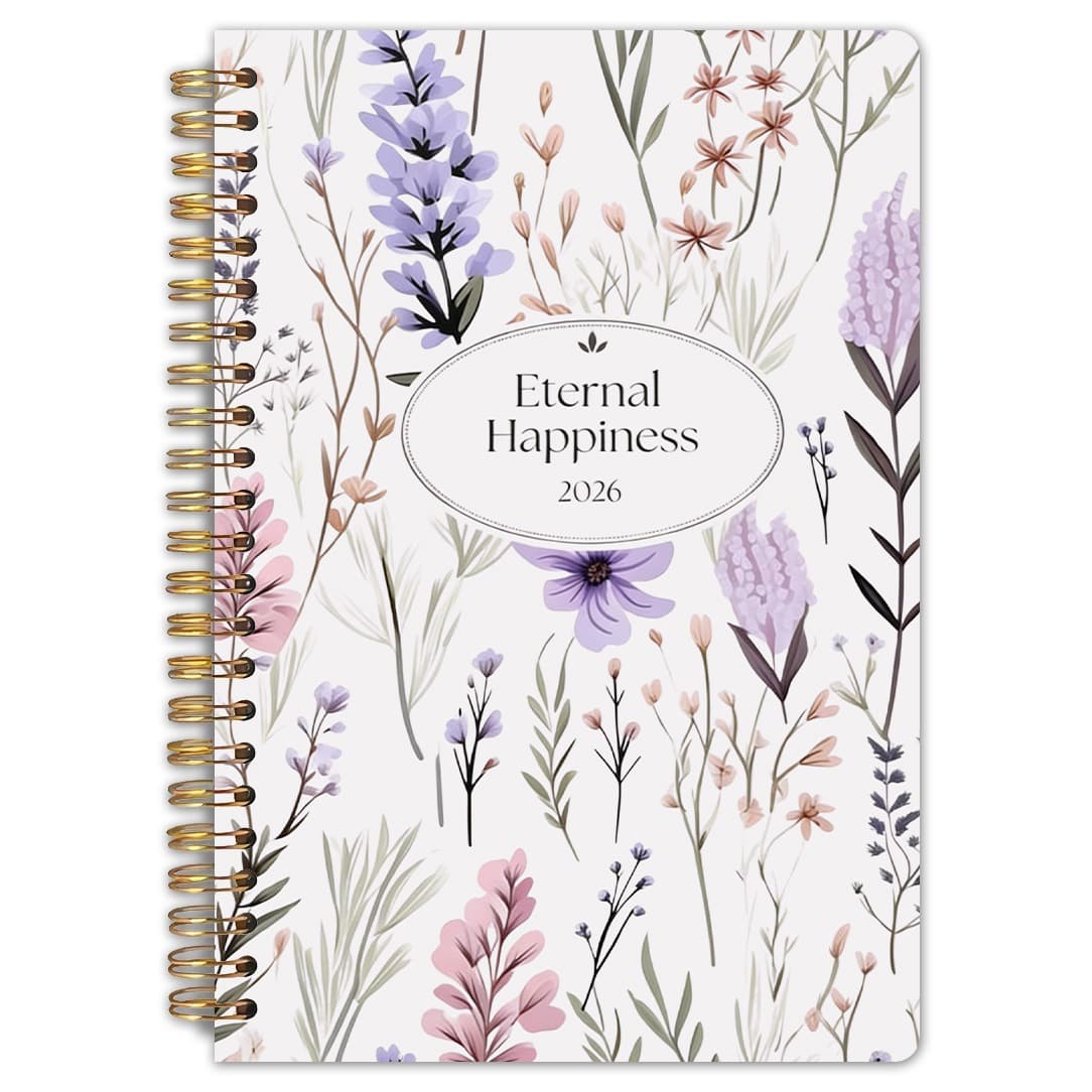 TEMU 1pc Eternal Happiness Floral Notebook - 5.5x8.3in, High Quality Inner Pages, Watercolor & Botanical Cover, Ideal For Students, & Daily Use