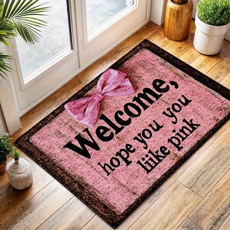 TEMU 1pc Funny Welcome Doormat With Bow Soft Non-slip Area Rug Carpet For Indoor Outdoor Front Door Living Room Bedroom And Office Decor