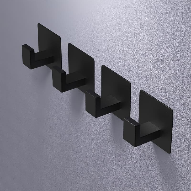 TEMU 4 Pack Heavy Duty Self-adhesive Black Bathroom Hooks - No Drilling Required, Removable Towel And Bathrobe Hooks For Showers, Bathtubs, Doors