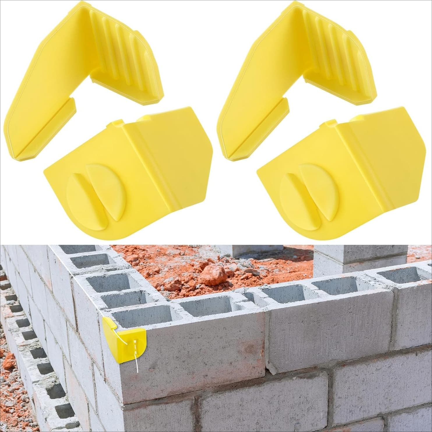 TEMU 4pcs Construction Line Anchor Corner Clips, Plastic Bricklaying Tools, Block Laying Tools, For Securing Lines At Brick/block Corners, Yellow