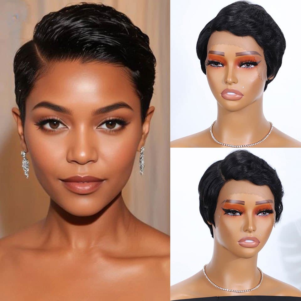 TEMU Short Cut Wig Human Hair Straight Transparent Lace Front Wig Bob Human Hair Wigs For Women Lace Wig Side Part