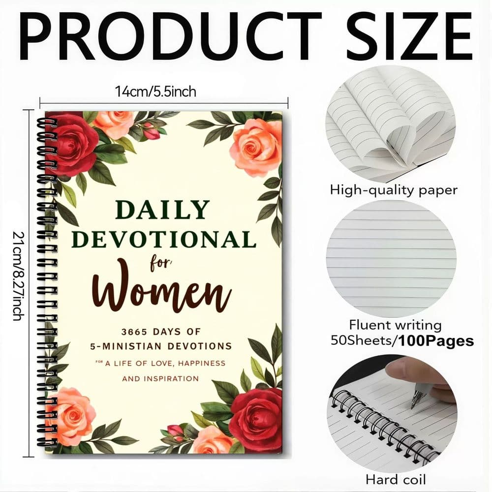 TEMU 1pc 50-page A5 Notebook | Daily Devotional For Women - 365 Days Of 5-minute Devotions, Spiral Bound With Cover - Inspirational Book For Love, Happiness & Inspiration, Perfect For Gifting