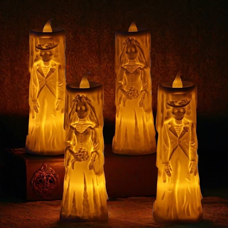 TEMU 4pcs/ Set Halloween Lamp Led Glowing Candle Horror Decoration Props Bride Couple Lamp Decoration
