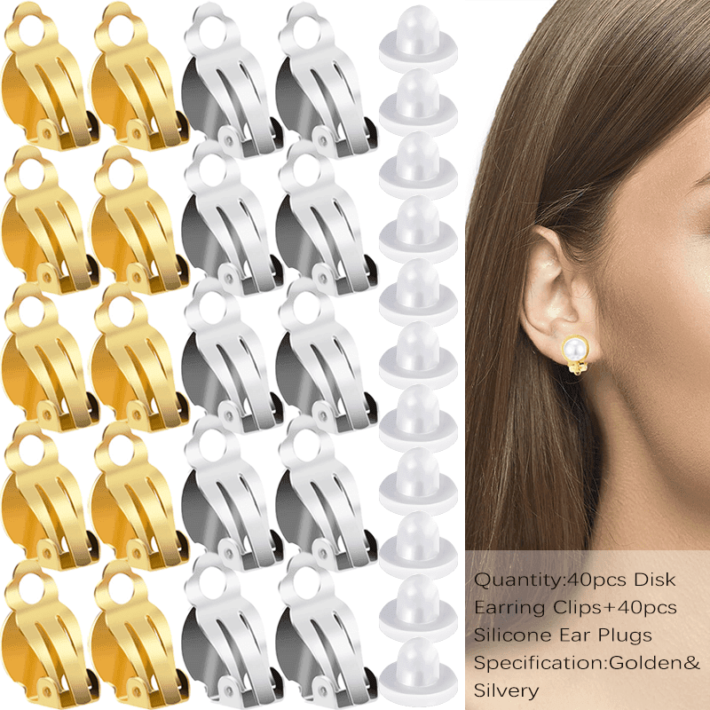 TEMU 80pcs Stainless Steel Oval Disc Earring Clips & Ear Plugs - Heavy-duty Iron Construction, Golden-tone Finish, Compatible With 40pcs Disk Earring Clips