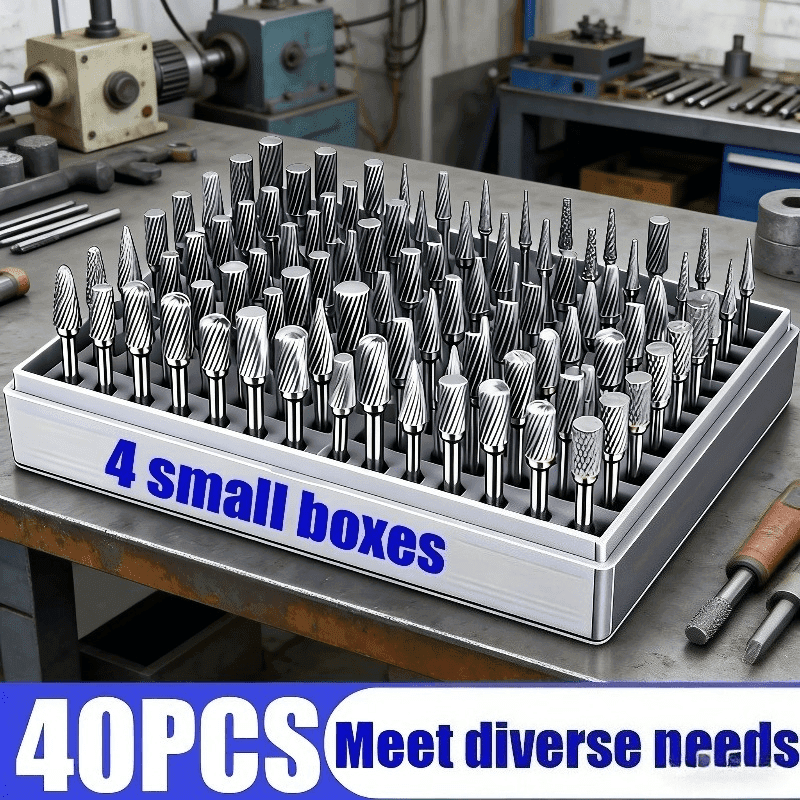TEMU / 40pcs Rotary Burr Set - Double- Hss Bits For Woodworking Metal Drilling Carving Polishing