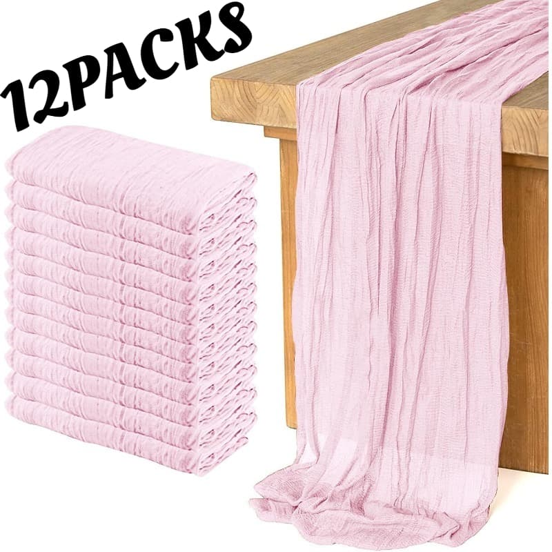 TEMU Of 12 Cheesecloth Table Runners Measuring 21.7×72.8 Inches, Bohemian Style Gauze Table Runner, Rustic Decoration For Weddings And Birthday Celebrations