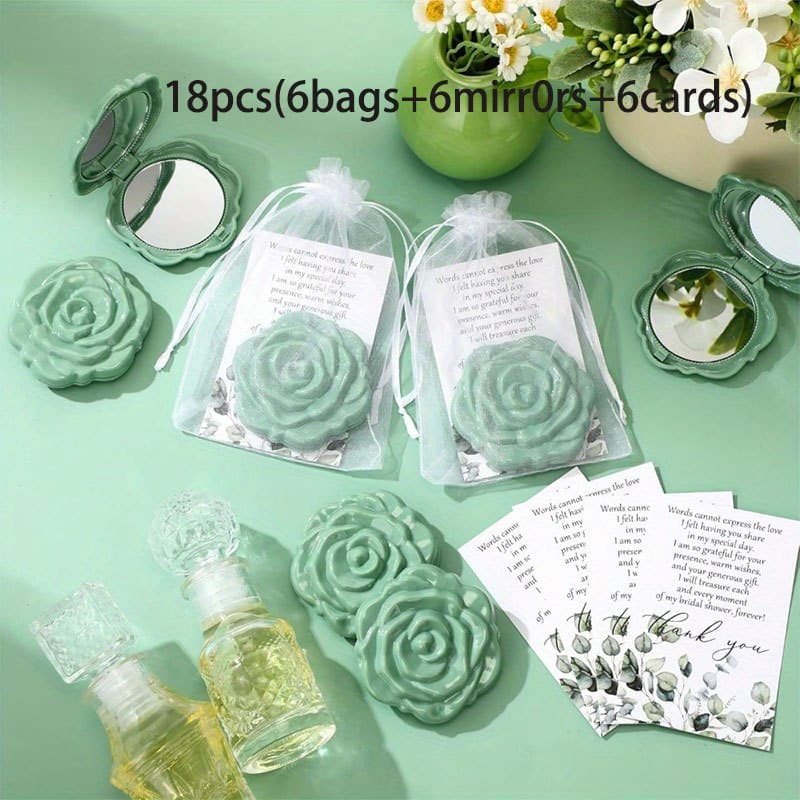 TEMU 18pcs Green Compact Pocket Mirrors - 3d Floral Compact Mirrors, Foldable, Ideal For Wedding & Birthday Party Gifts, Makeup Mirror