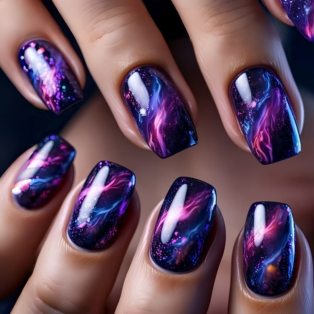 TEMU 48pcs Design Fake Nails Blue Purple Nail On Nails Removable Fake Nails Nail Art Supplies For Women Nails Trendy Nail Designs Easy To Apply Smooth Application Nails Artificial Nails Women