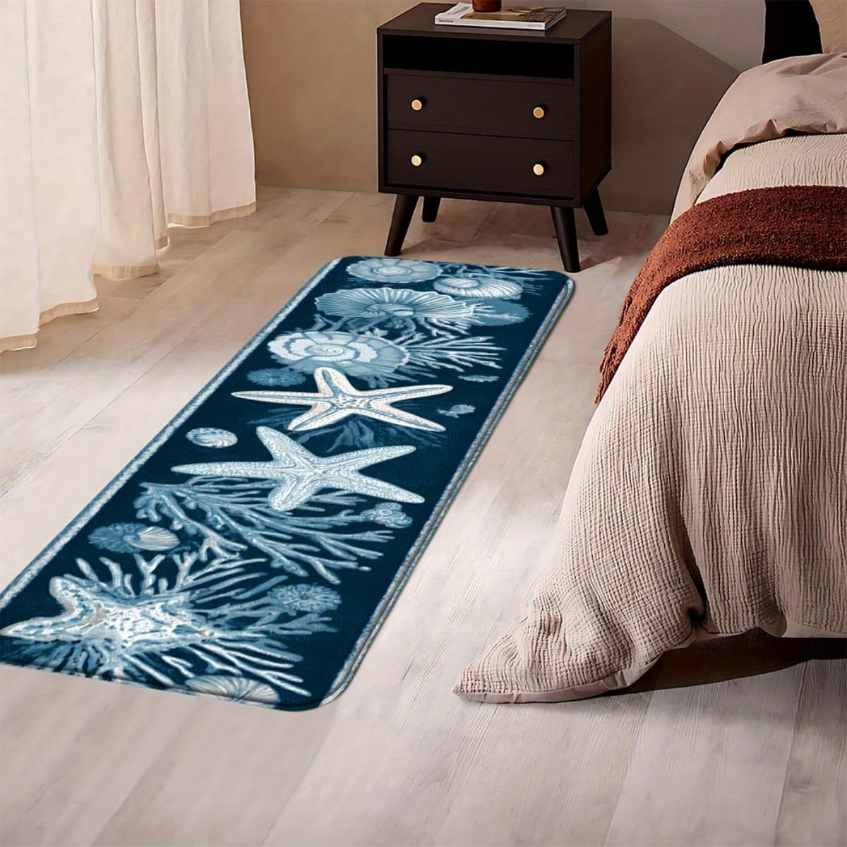 TEMU Long Runner Rugs Featuring Deep Starfish And Coral Designs, Perfect As A Non-slip Decorative Mat For Hardwood Floors In Areas Like , Sink Area, Bedroom, Living-dining Room, Entryway