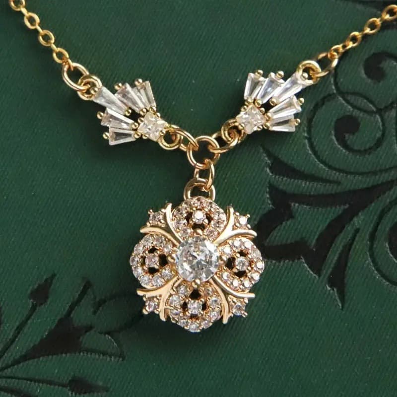 TEMU [golden Plated] Victorian Alloy Material Plated 14k Golden Inlaid Synthetic Zirconia Necklace, Court Style, Women's Wedding And Party Jewelry, Suitable For All Kinds Of Activity Venues