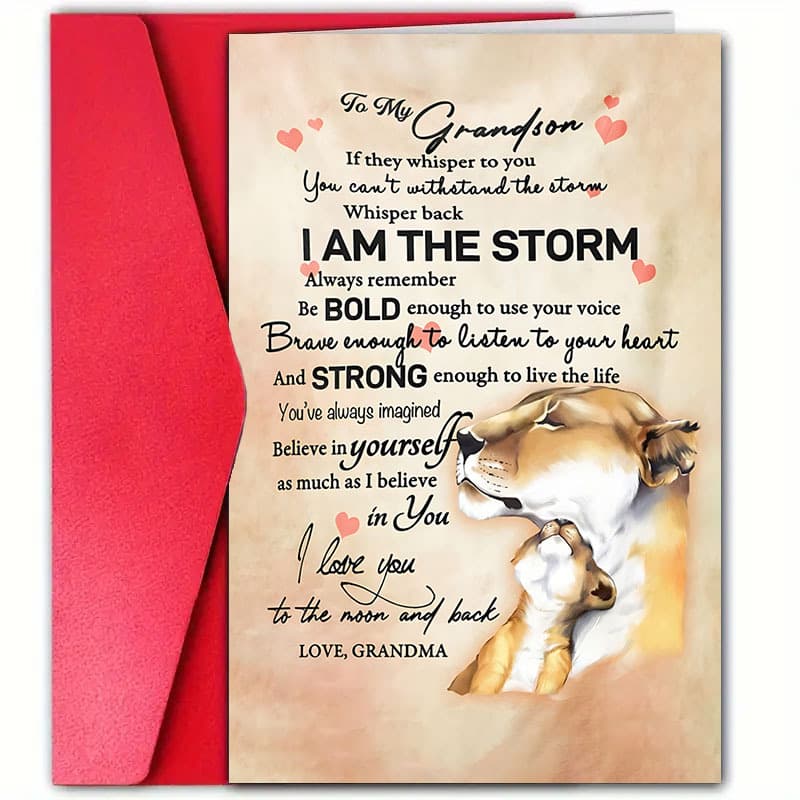 TEMU Handmade Lion Birthday Card For Grandson - Encouraging Greeting Card With Inspirational Quotes, Granddaughter Gift For Birthdays, Family &