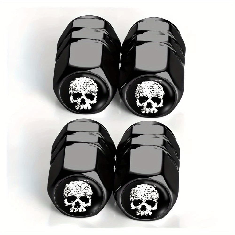 TEMU 4 Black Bird Death Pattern Tire Valve Caps- Suitable For Cars, Trucks, And Motorcycles, Durable Aluminum Alloy Material, Stylish And Practical Dustproof Design, Vehicle Accessories| Decoration