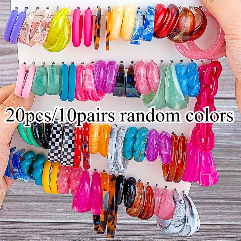 TEMU 20pcs/10pairs Women' Earrings - Oversized Acrylic Jumbo Earrings Suitable For Daily Wear, Outfits - Lightweight Gift For Female, Teacher, Graduate (no Coating, Wear)