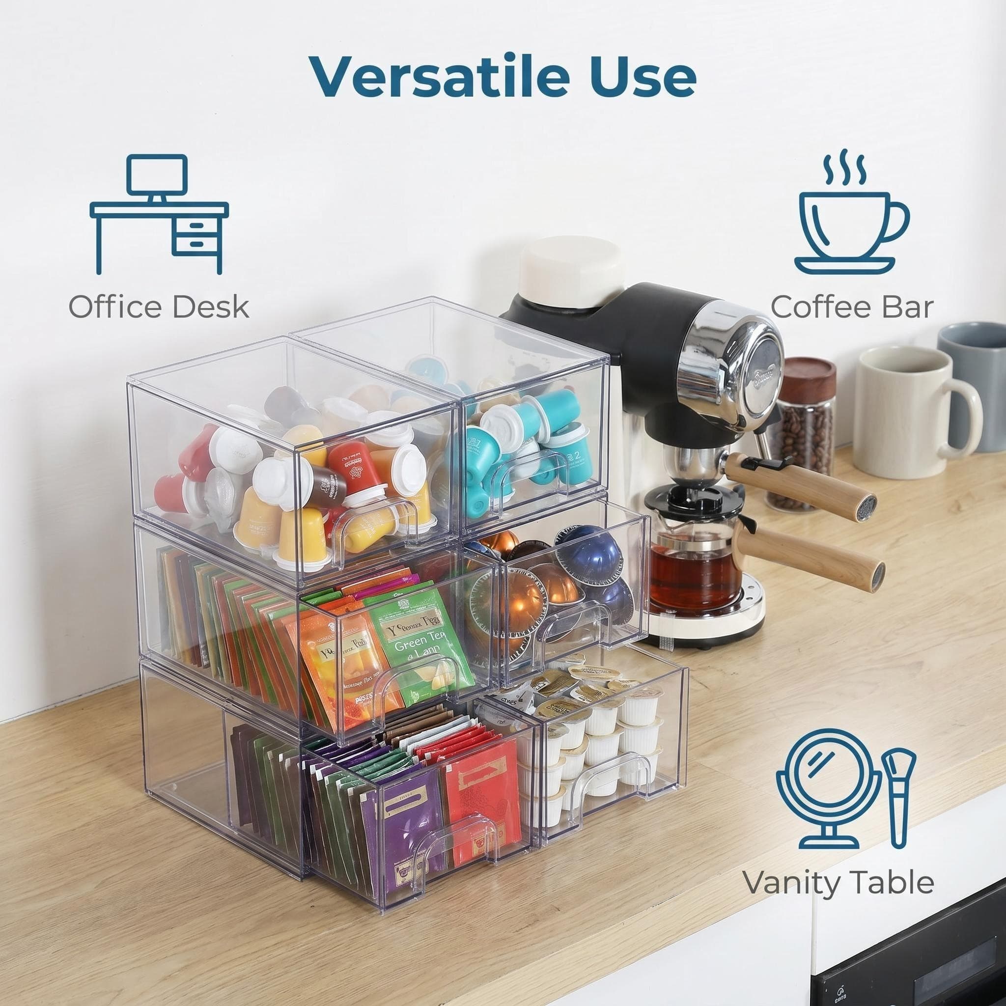 TEMU 6 Pack 7.5"d X 6"w X 4.4"h Table And Drawer Storage, Clear Stackable Storage Drawers, Storage And Organization, Plastic Storage Bins For Office, Desk & Drawer Organizer For Storage
