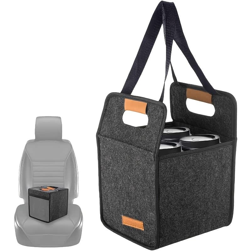 TEMU Dark Gray Reusable Insulated Beverage Cooler With Handle. This Foldable Portable Cup Holder Bag Is Perfect For Travel And Meal Delivery. Sizes 2-cup, 4-cup, And 6-cup