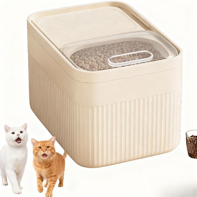TEMU Pet Cat Food Storage Container With Lid, Leak-proof And Moisture-proof Dry Food Dispenser, Suitable For Cats And Small Animals, For Home, Kitchen And Travel Use, With White
