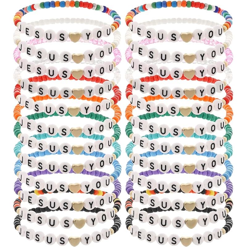 TEMU 24pcs Bracelet Bulk Handmade Clay Beads Jesus Friendship Bracelet Christian Jesus Love You Jewelry Accessories Christmas Easter Gift