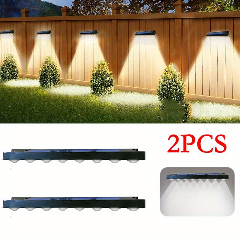 TEMU 2pcs High Brightness Solar Fence Lights - 8 Led Beads, Automatic Charging & Switch, White, High-quality Outdoor Garden Lights For , Patios, Decks, And Fencescapes
