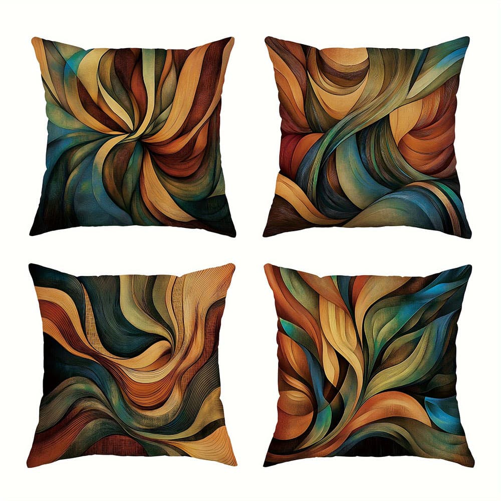 TEMU 4pcs Polyester Home Decor Pillowcases - Orange, Green, Blue Decoration, Comfortable, Soft, Living Room, Bedroom, Sofa Home Decoration, 18*18 Inches, Without Pillow Core