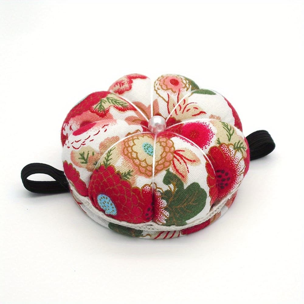 TEMU 1pc Japanese-inspired Pumpkin Wrist Pin Cushion - Floral Sewing Needle Insert With Patterns, For Sewing & Quilting Accessories (no Button)