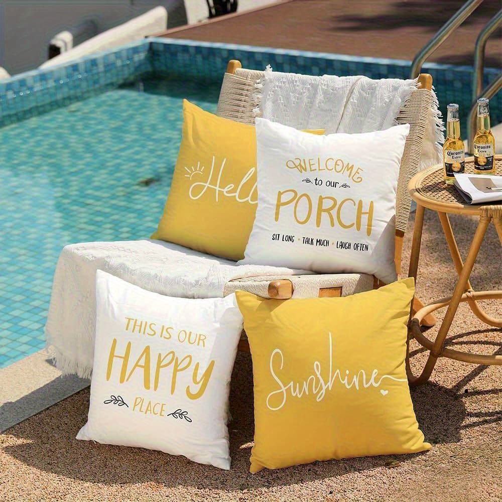 TEMU 4pcsoutdoor Pillow Cover Set Decorative Yellow Garden Furniture Cushion Cover Single-sided Printed Polyester Cushion Cover14x14 16x16 18x18 20x20inch