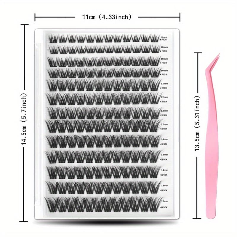 TEMU Individual False Eyelash Extensions, 3d Fluffy Effect C , 156pcs, Mixed Length Cluster Eyelashes 8-16mm Diy Eyelash Kit Glue-free Self-adhesive Eyelashes Set For Beginners With Tweezers