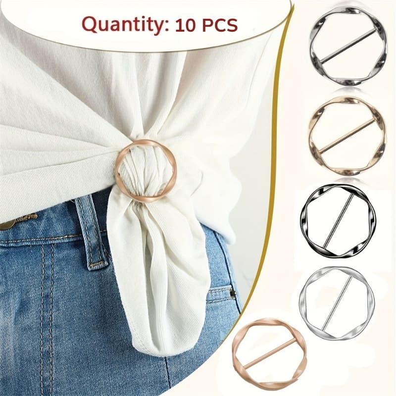 TEMU 10pcs Multifunctional Metal Scarf & T-shirt Clips - Easy Knotting And Waist Cinching Accessories, No-sew Clothing Length Adjuster For Hem Tying And Fixing