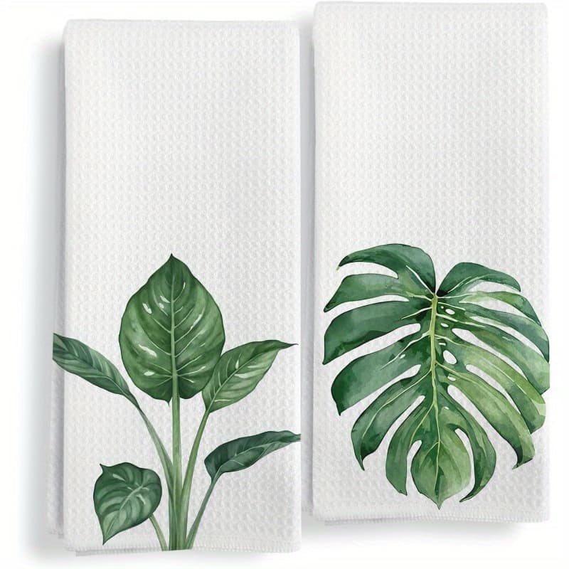 TEMU 2pcs 18x26 Inch Tropical Kitchen Towels, Epipremnum And Monstera Decorative Dish Tea Towels, House Hand Towels For Decor