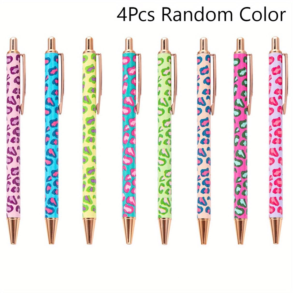 TEMU Collection Of 4 Ballpoint Pens With A Leopard Print - Retractable, Durable Metal, Daily Use (random Color)