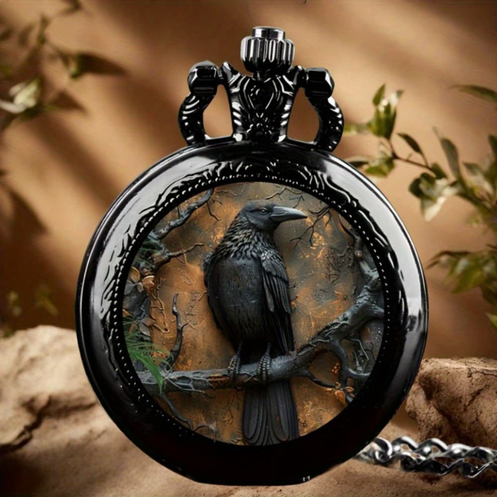 TEMU Bird Pattern Quartz Pocket Watch Necklace For Unisex, Suitable For Parties, And Vacations, Unique Commemorate Halloween Christmas Birthday Gift