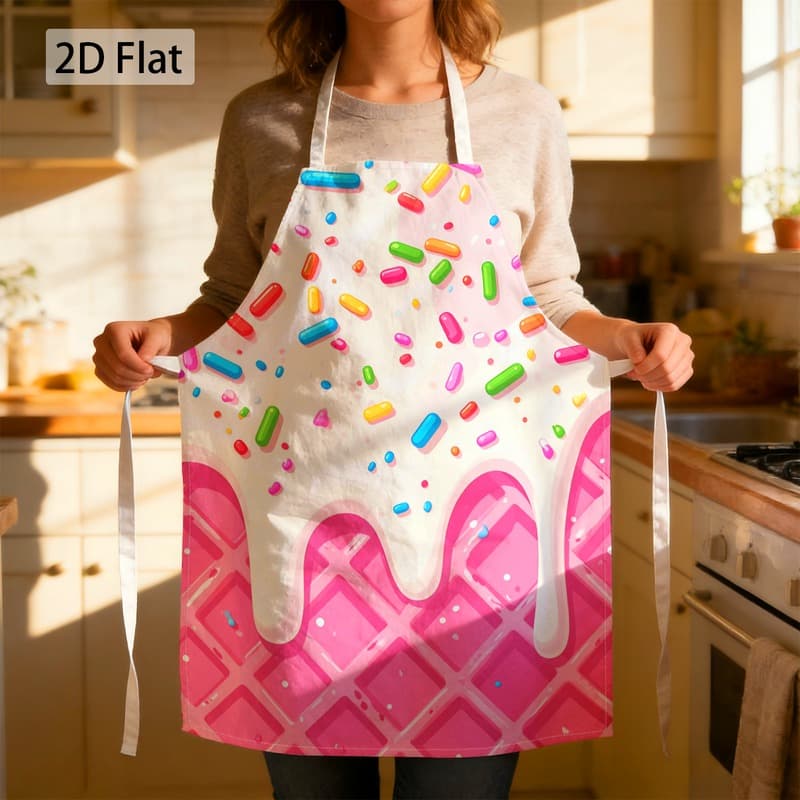 TEMU This Is A 2d Flat Chef Apron Featuring A Of Ice Cream, , And Colorful Sprinkles. It Measures 27 X 22 Inches (68 X 55 Cm) And Is Suitable For Men And Women. The Apron Is Durable, Easy To Clean