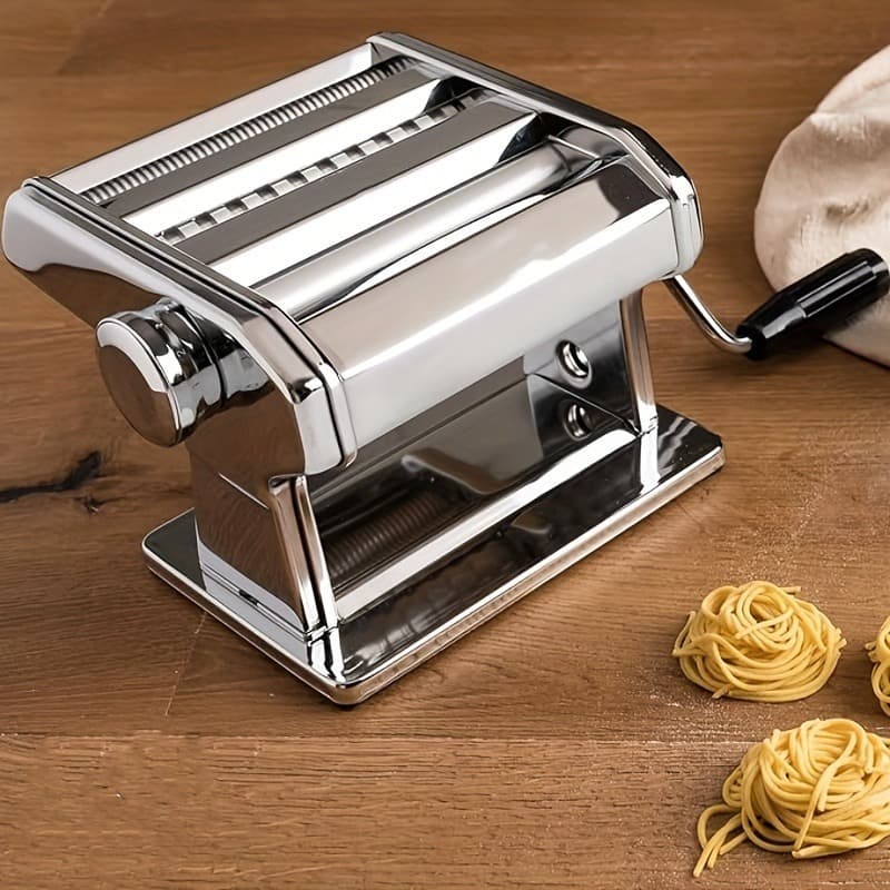 TEMU Manual Pasta Maker - 9 Adjustable Thickness Settings, Stainless Steel Pasta & Noodle Cutter For Spaghetti, , & Dumpling Wrappers, Durable Kitchen Tool With Stable Structure
