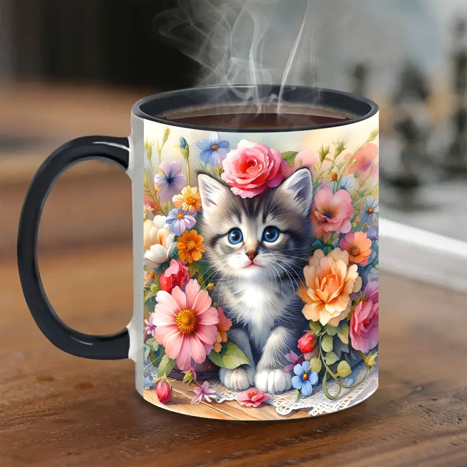 TEMU 1 11oz Ceramic Coffee Mug Featuring Floral Designs, Perfect For Birthdays, Holidays, Halloween, And Gift-