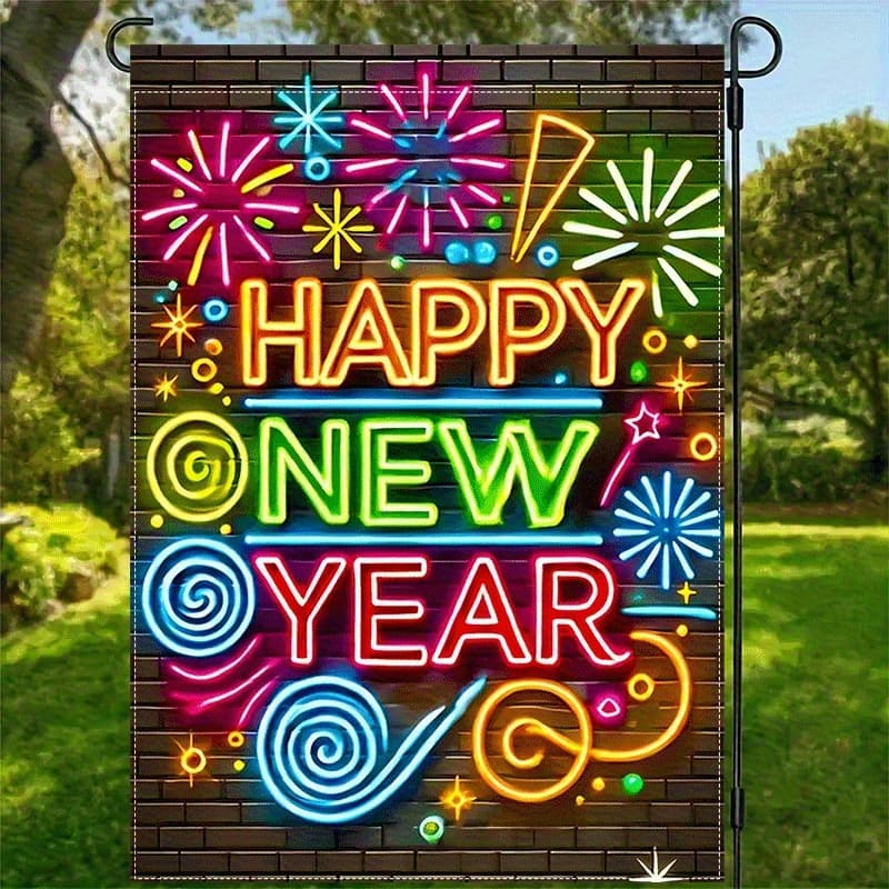 TEMU 1pc Happy New Year Garden Flag Burlap Vertical Yard Flag Greettings Decorations Signs For Outdoor Outside 12x18inch