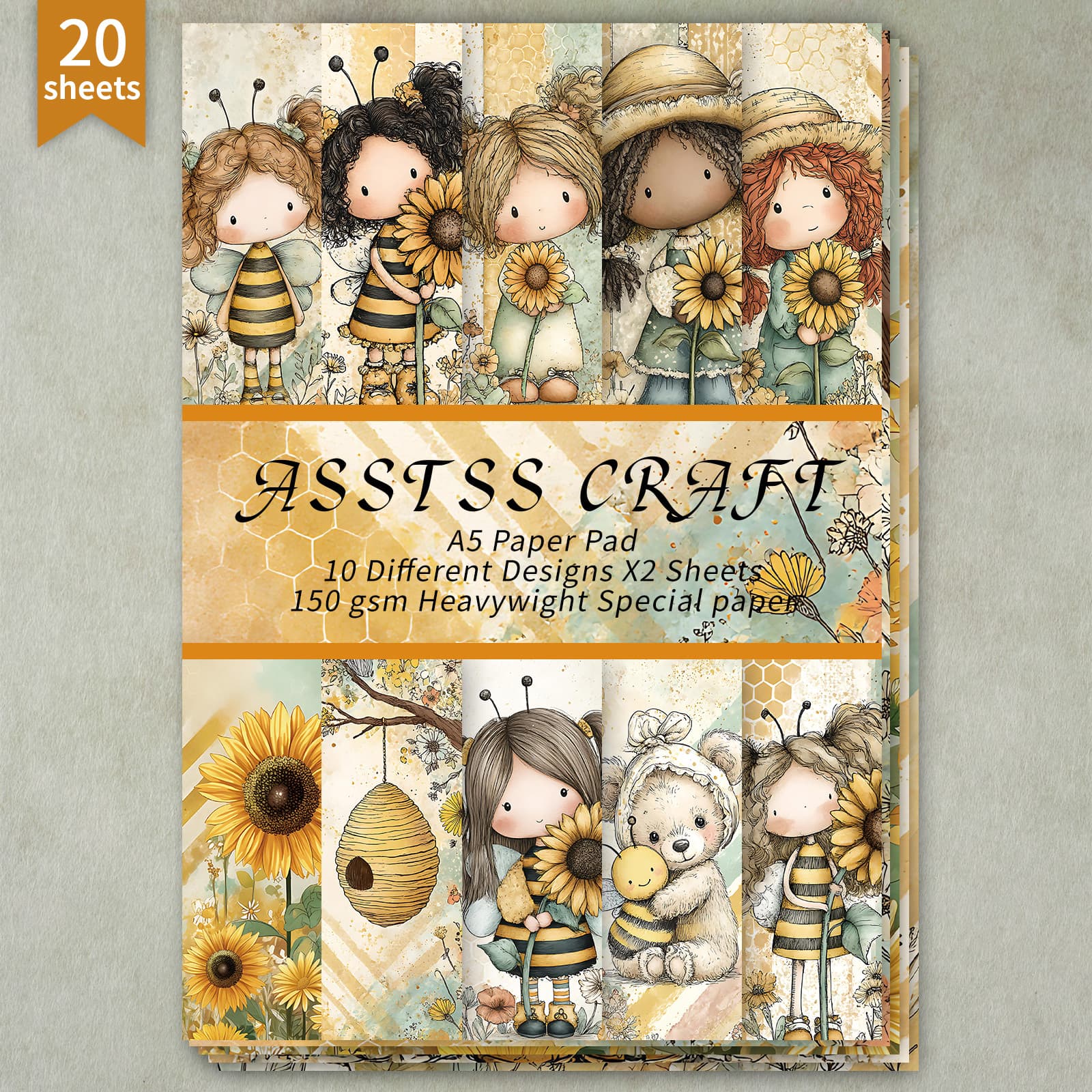 TEMU Asstss 20 A5 Sheets, Cute Girl Style, Sunflowers, Bees, Paper Craft Set, Junk Journal, Handmade Old Magazines And Decorative Paper, Handmade Old Magazine Materials, Old Magazine Covers