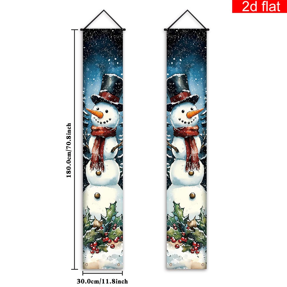 TEMU 2d Flat, 2d Flat - 2d Flat, 2d Flat - 2d Flat Banners, A Set Of 2 Christmas And New Year Porch Decoration Banners, Made Of Polyester, Featuring Snow Scene And Snowman Designs