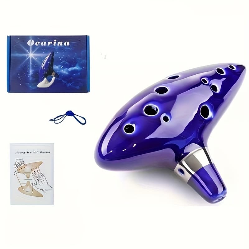 TEMU Ocarina With Song Book, Ocarina Hole C Ceramic Piccolo, Ocarina Instrument, Christmas New Year Gift For Adults Standing Book Neck Strap Bag, Lanyard, Packaging