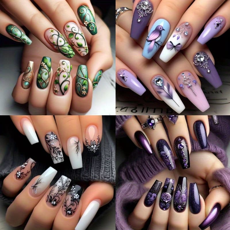 TEMU A Set Of 96 Ballet-style Artificial Nails In 4 Packs, Featuring A French Design With , Embodying Sweet And Love. Are Bright And Sparkling, With Prints, Making Them Stylish And