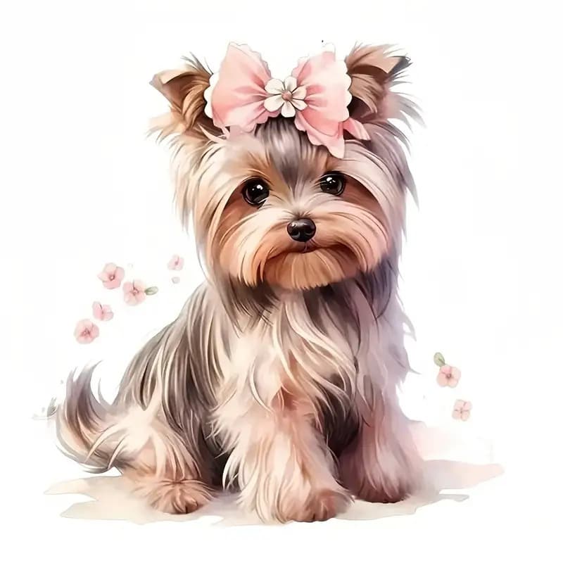 TEMU 6-inch Realistic Yorkshire Terrier Teddy Bear Vinyl Sticker - Glossy Puppy Decal With Yorkshire Terrier Bow For Mugs, Bottles, Laptop, Party Decorations - Cute 's Room (pink & Brown)