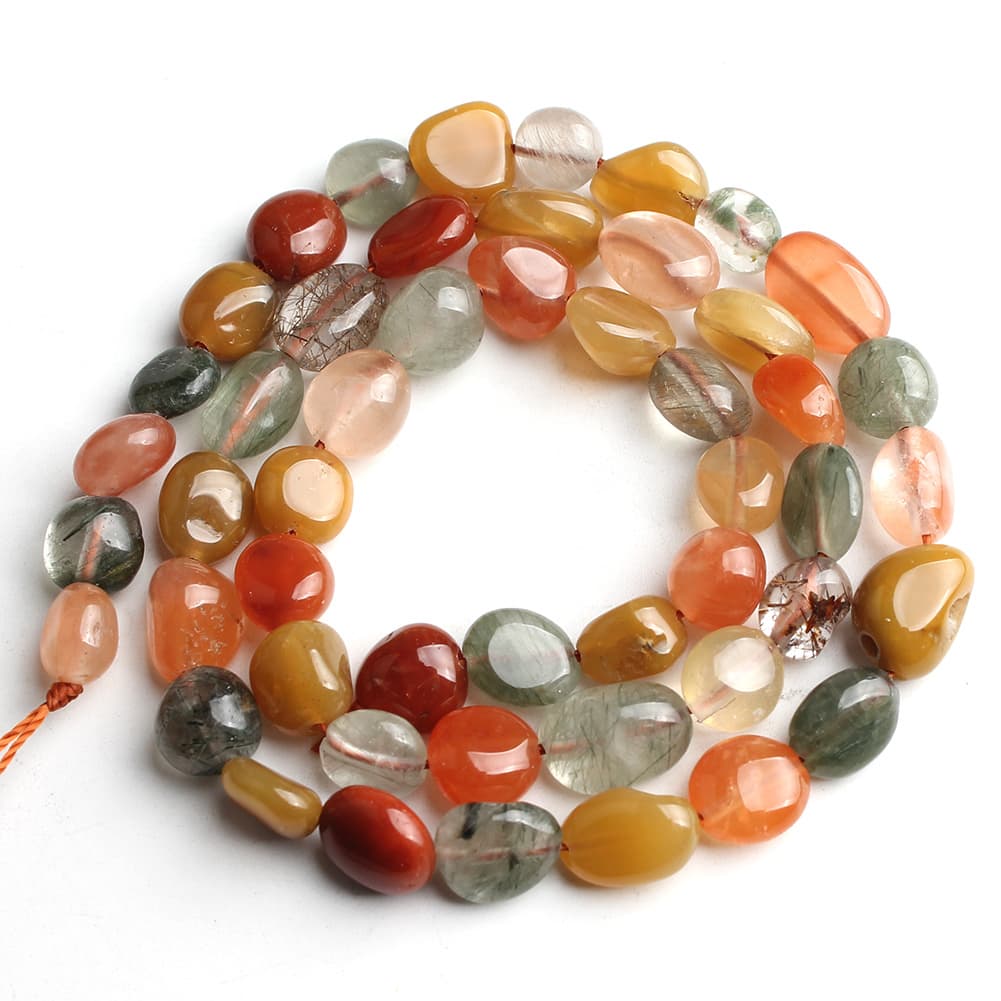 TEMU 47pcs 6-8mm Natural Quartz Rutilated Quartz Beads- Irregular Loose Beads For Making, Bracelet And Earring Handmade Accessories