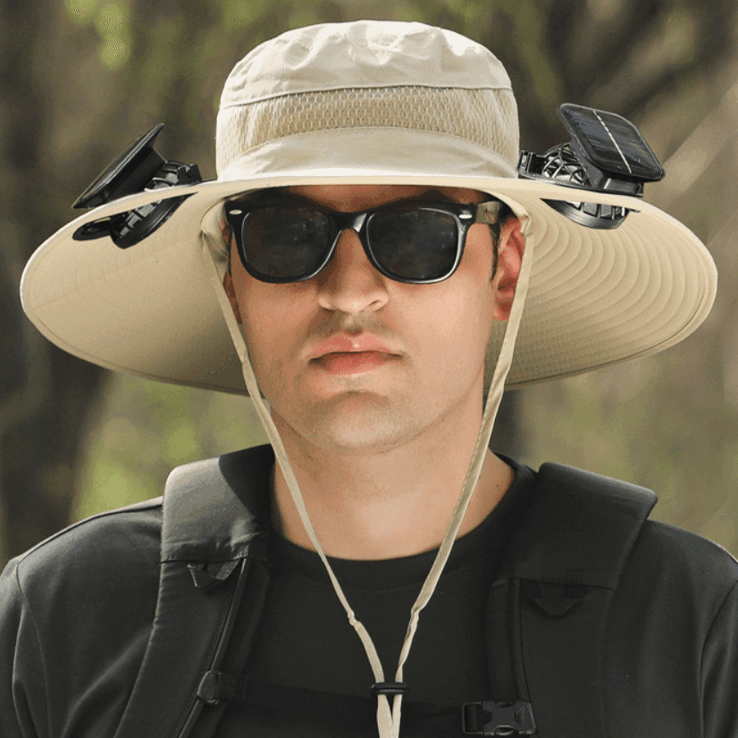 TEMU Solar Dual Fan Outdoor Cooling Hat, Breathable Wide Brim Fisherman Hat With Adjustable Strap, Strong Airflow, Long , For Fishing Camping Hiking Gardening 2 Styles: With Fan/ Without Fan