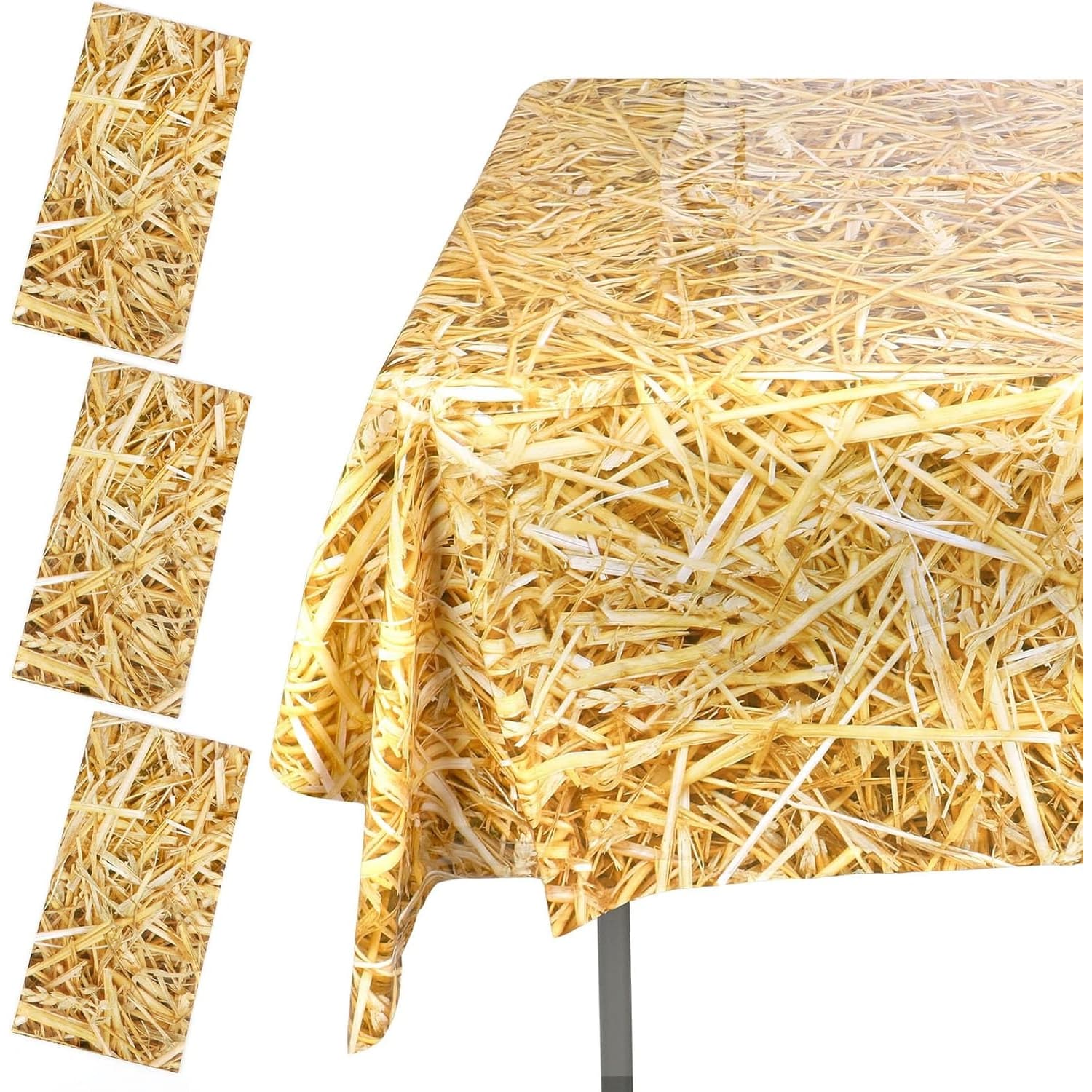 TEMU Set Of 3 Straw Table Covers, Measuring 107.87x53.94 Inches, Made Of Plastic With A Western Cowboy Theme, Perfect For Hawaiian Parties -themed Decorations