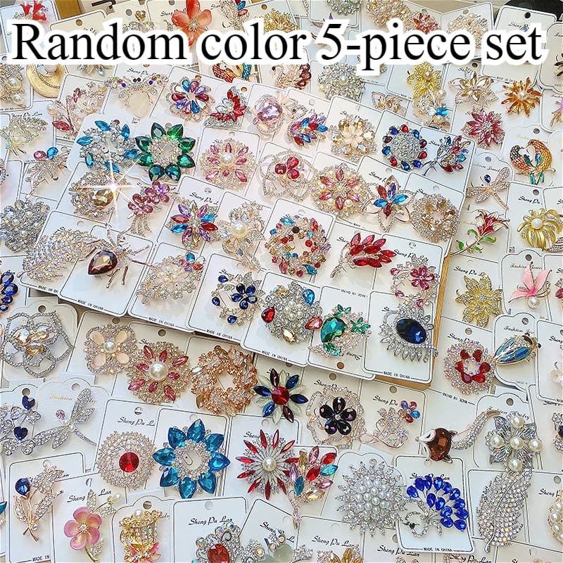 TEMU A Vibrant 5pcs Collection Of Geometric Flower Brooches, Featuring With Rhinestones And Pearls, Perfect For Women. Scarf Additions Make For An Ideal Gift For Family On Birthdays Or Holidays